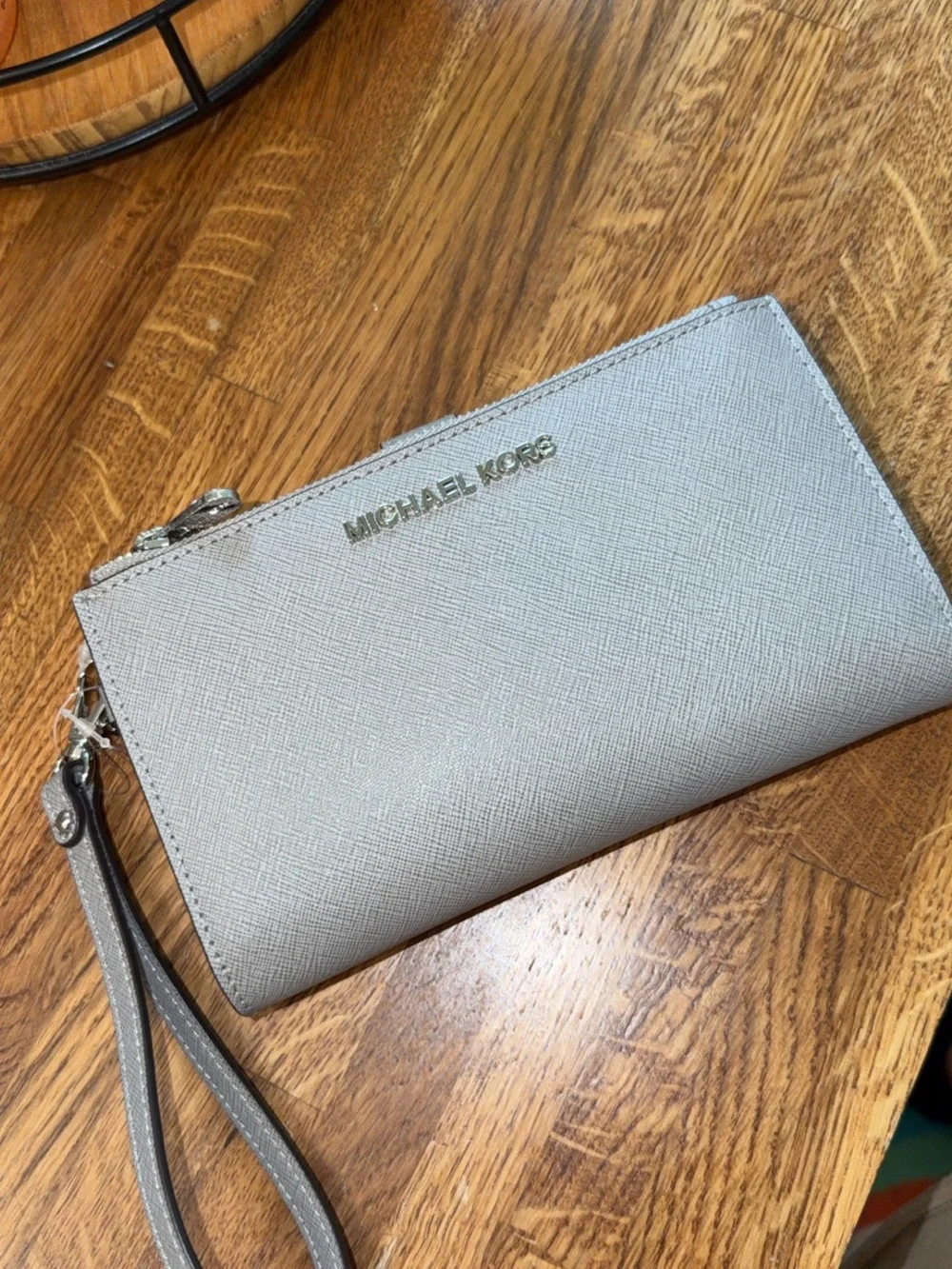 Michael Kors Metallic Gray Saffiano Wristlet Wallet - Picture 2 of 2